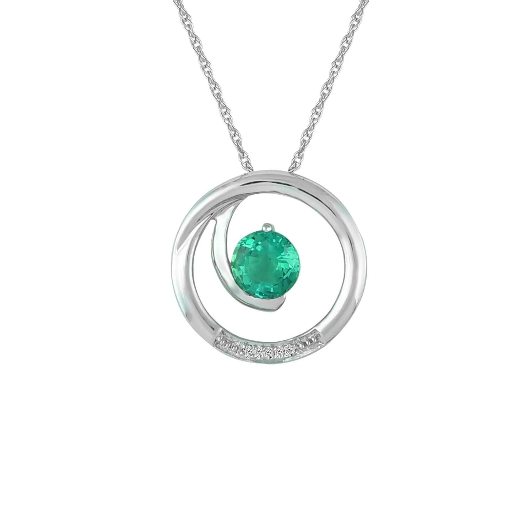 Created Emerald and Diamond Accent Fashion Pendant in 10K White Gold