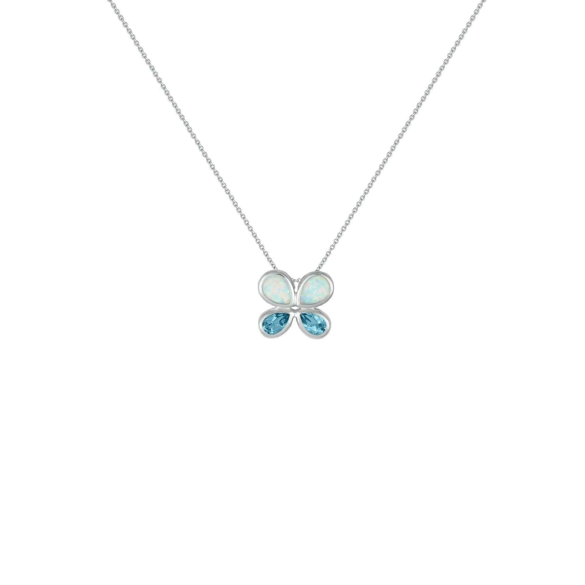 Created Opal and Blue Topaz Butterfly Pendant in Silver