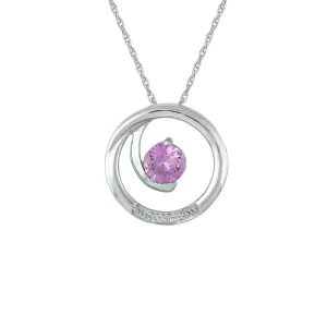 Created Pink Sapphire and Diamond Accent Fashion Pendant in 10K White Gold