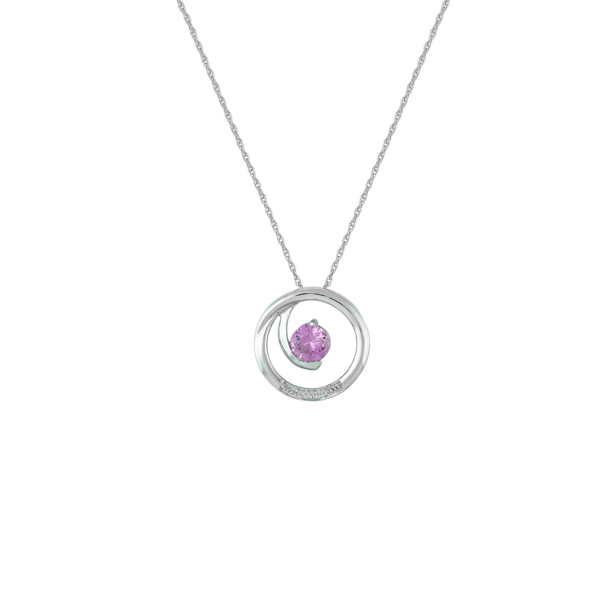 Created Pink Sapphire and Diamond Accent Fashion Pendant in 10K White Gold