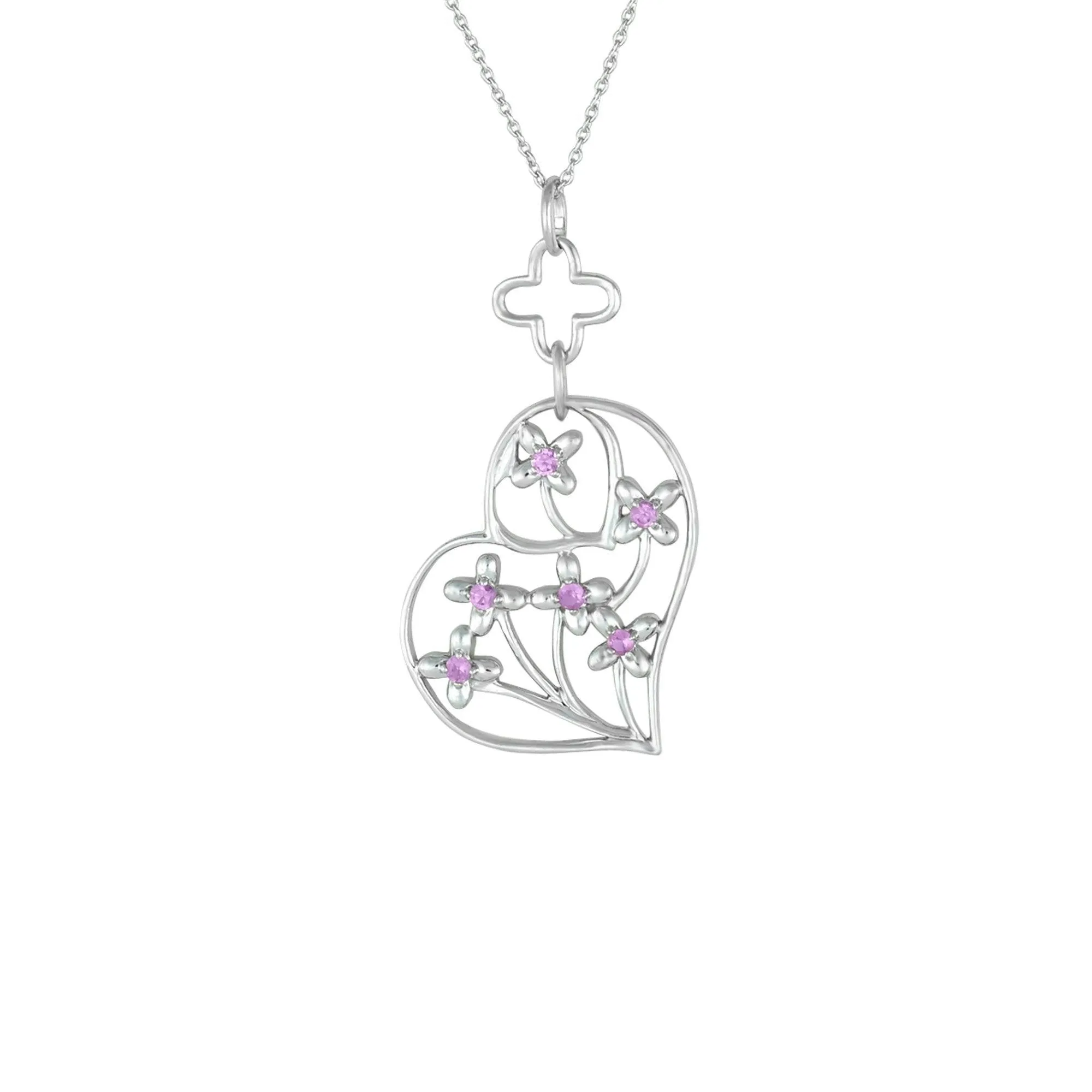 Created Pink Sapphire Heart Pendant in Sterling Silver