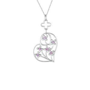 Created Pink Sapphire Heart Pendant in Sterling Silver