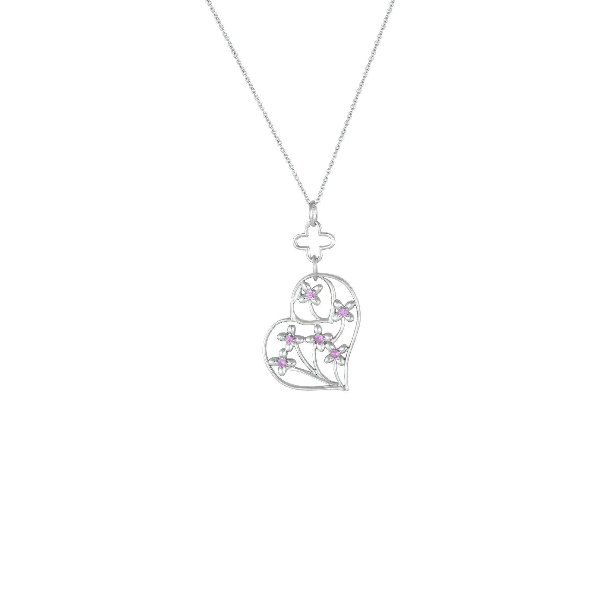 Created Pink Sapphire Heart Pendant in Sterling Silver