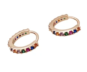 Cubic Zirconia Rose Gold Huggie Hoops - Multi