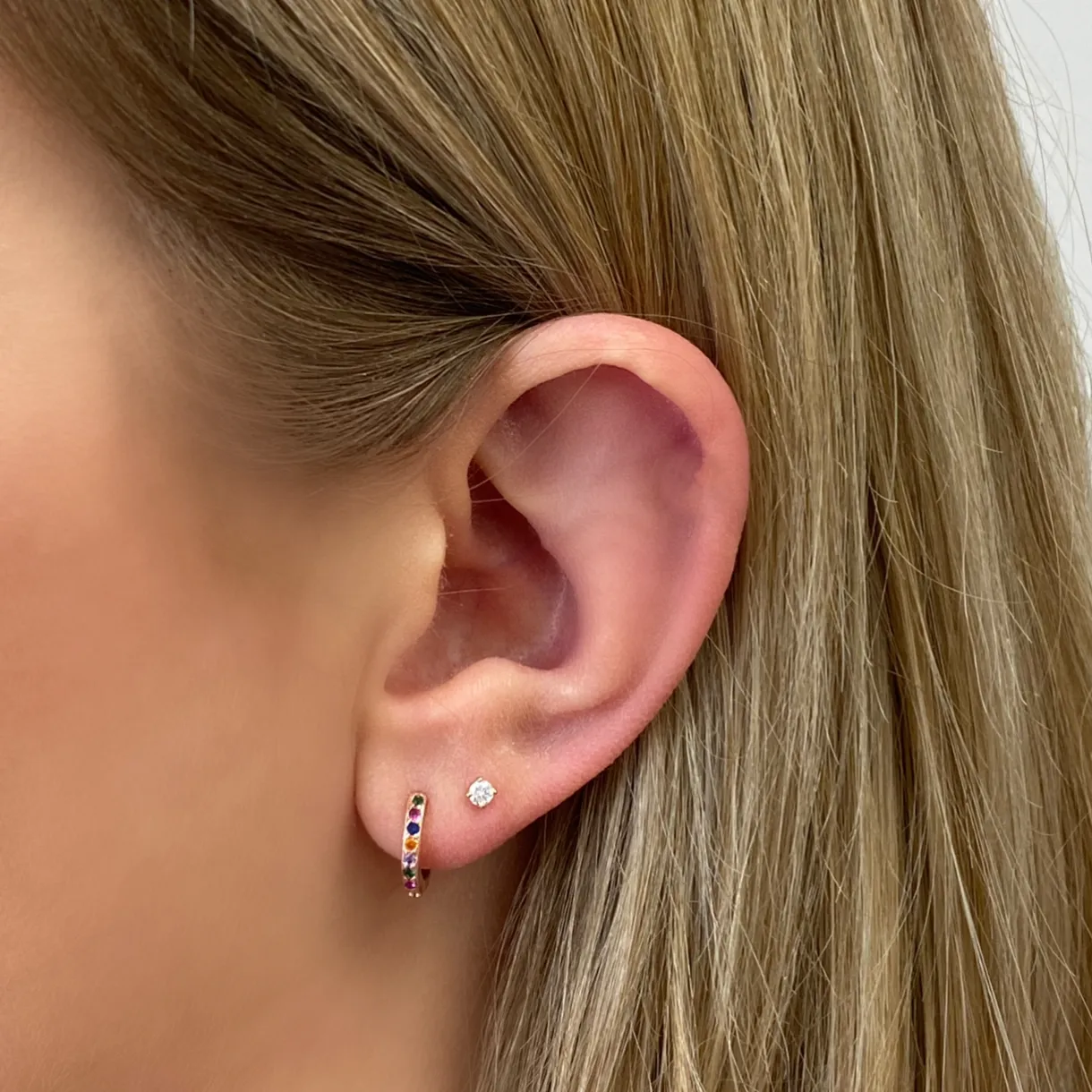 Cubic Zirconia Rose Gold Huggie Hoops - Multi