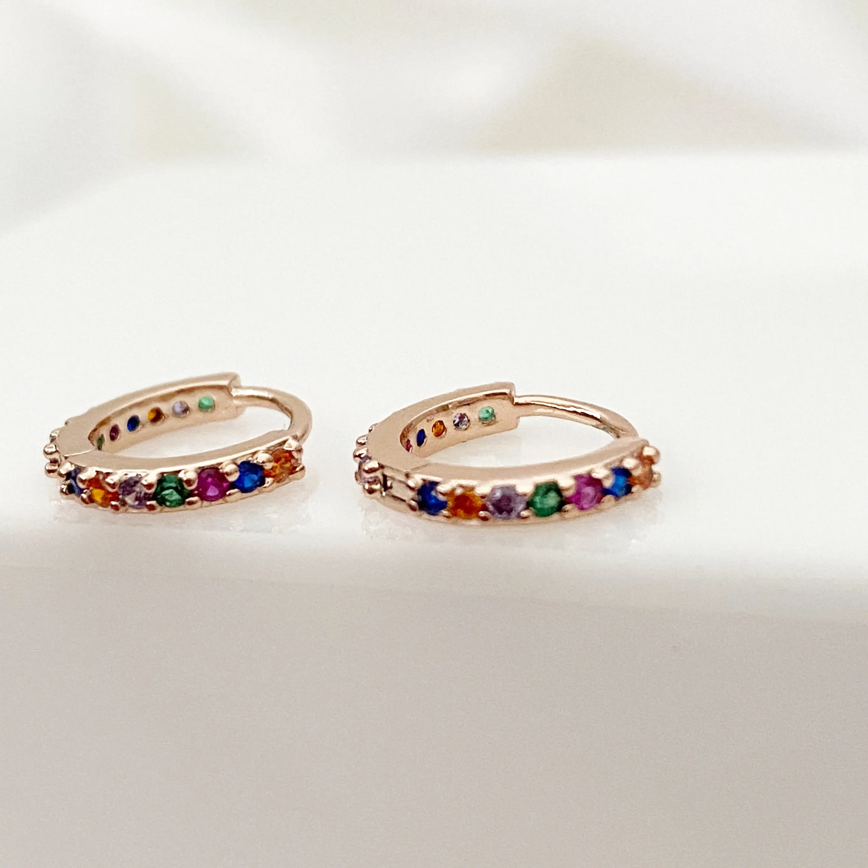 Cubic Zirconia Rose Gold Huggie Hoops - Multi