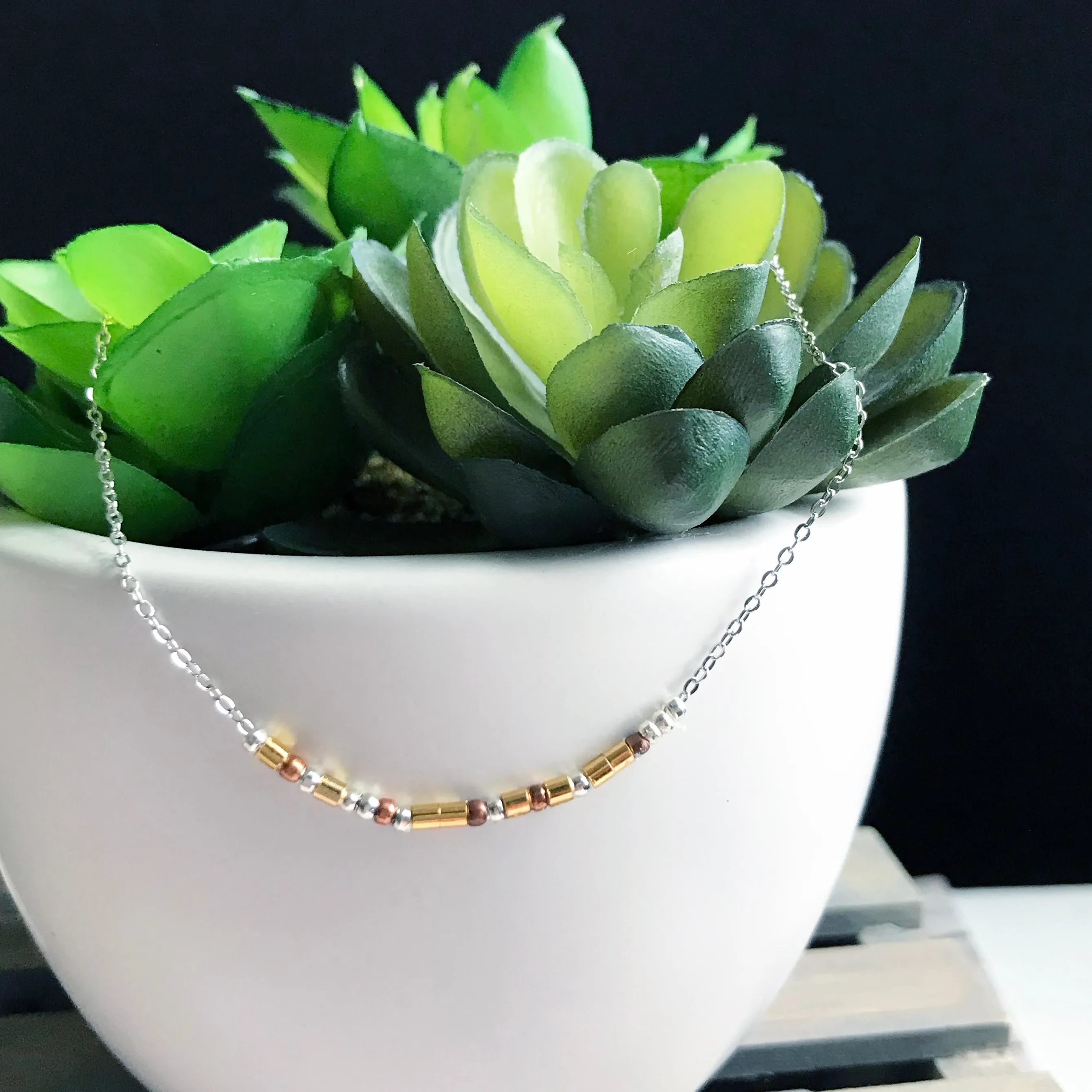 Customizable Mixed Metal Morse Gold Necklace (ROSE GOLD, GOLD or SILVER