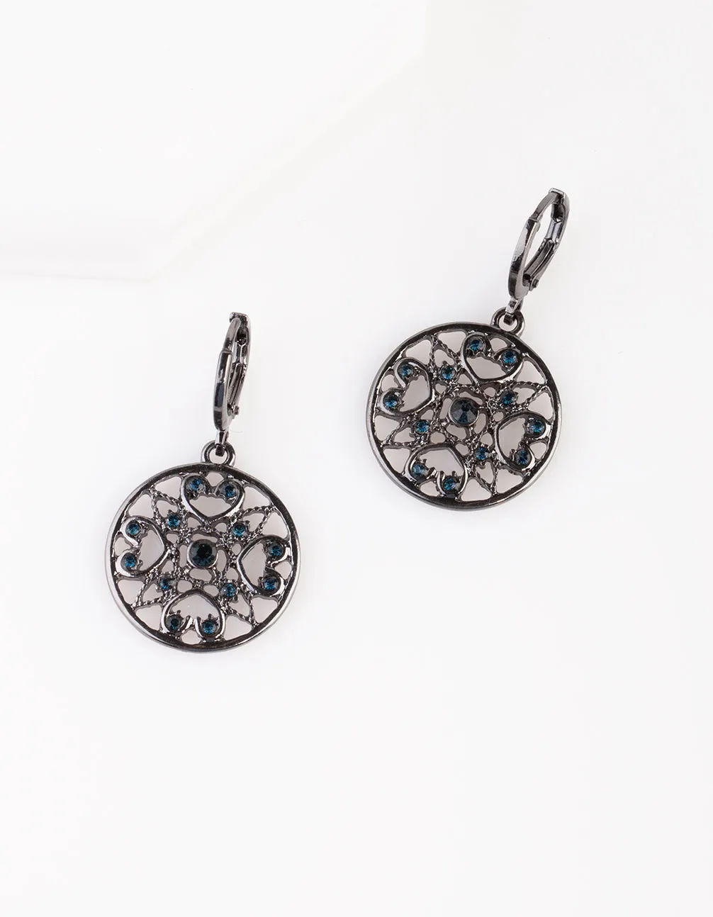 Deep Blue Filigree Huggie Hoop Earrings