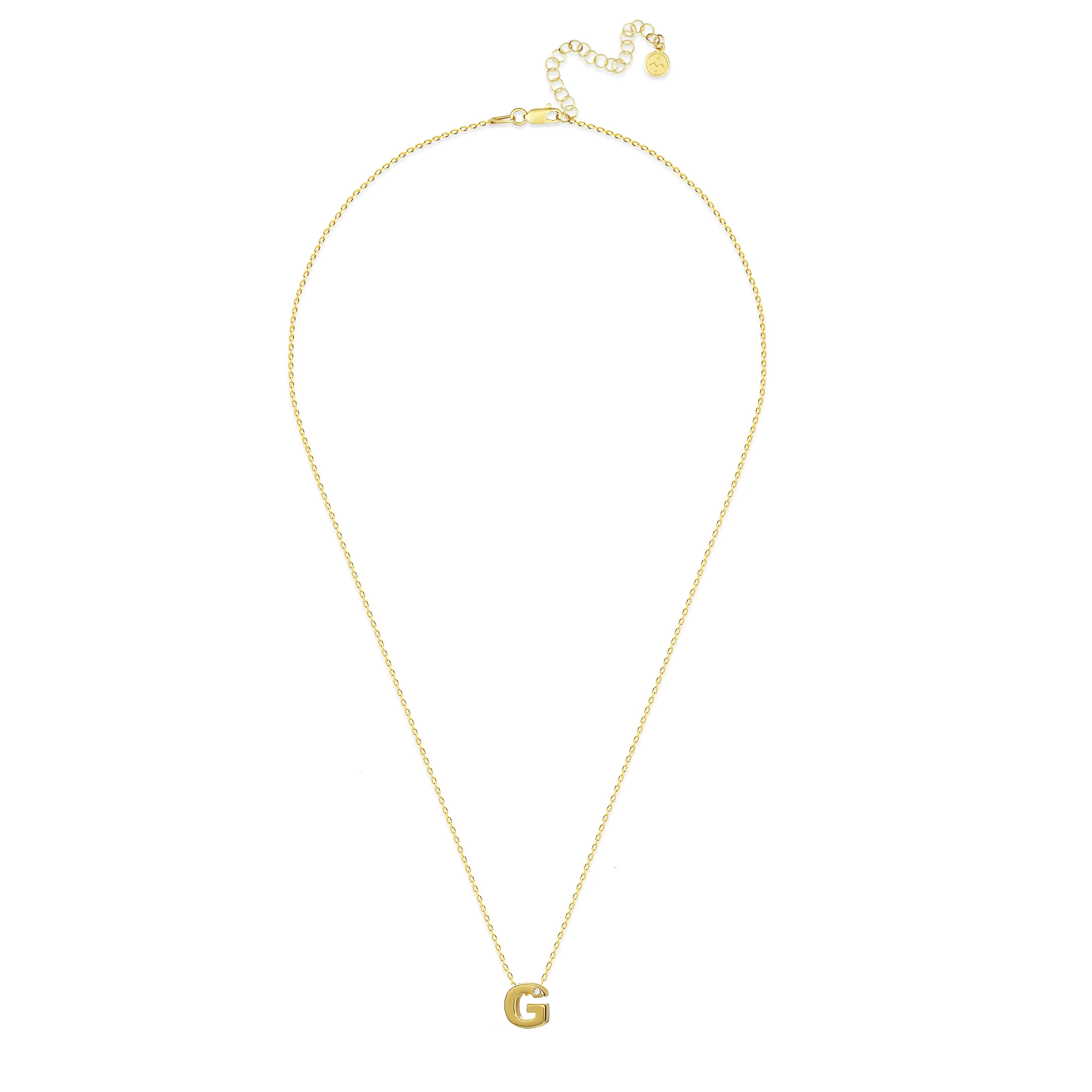 Diamond Letter Necklace "G" - 18 karat gold vermeil on sterling silver, diamond 0.01 carat