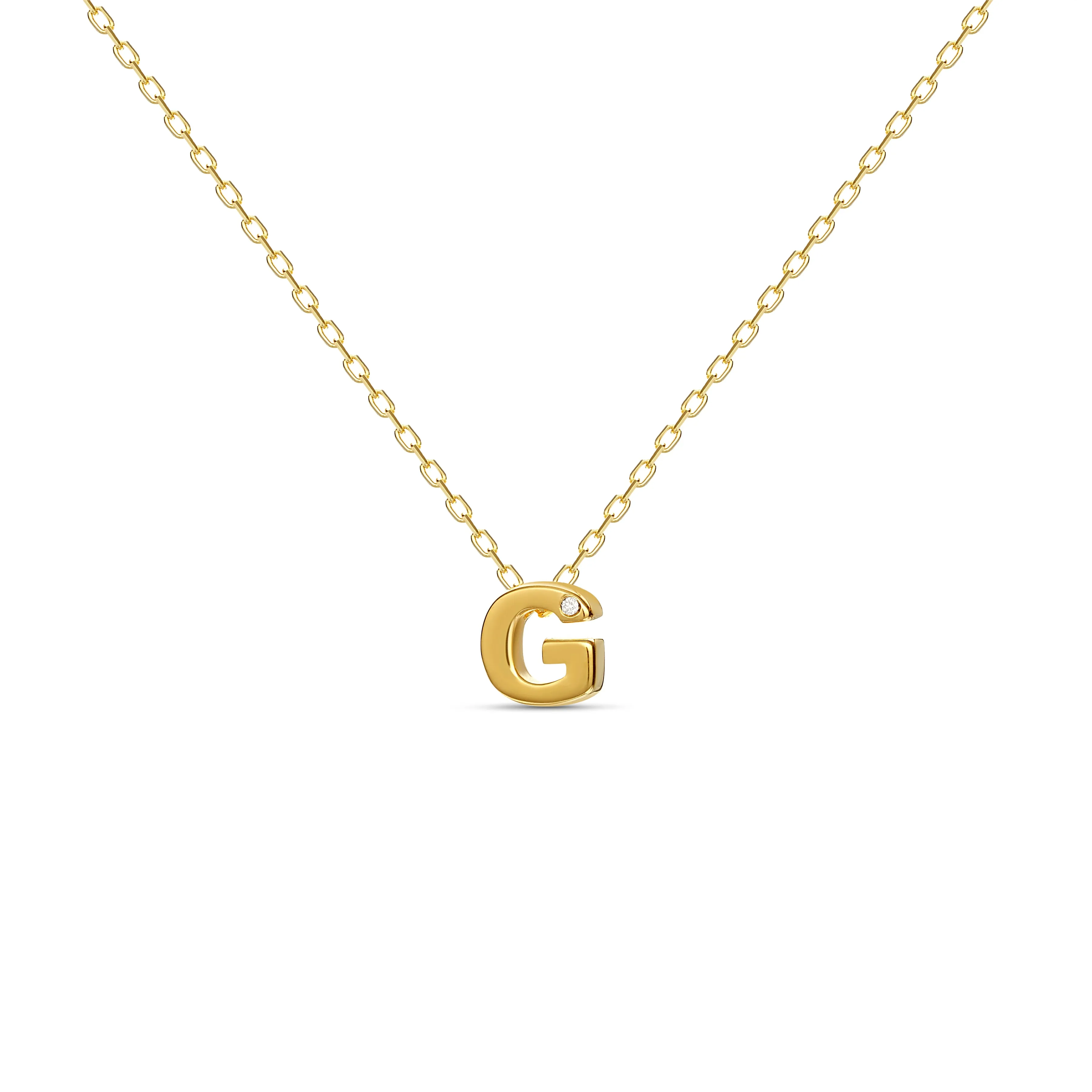 Diamond Letter Necklace "G" - 18 karat gold vermeil on sterling silver, diamond 0.01 carat