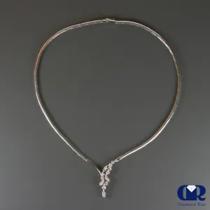 Diamond Necklace With Omega Chain In 14K White Gold