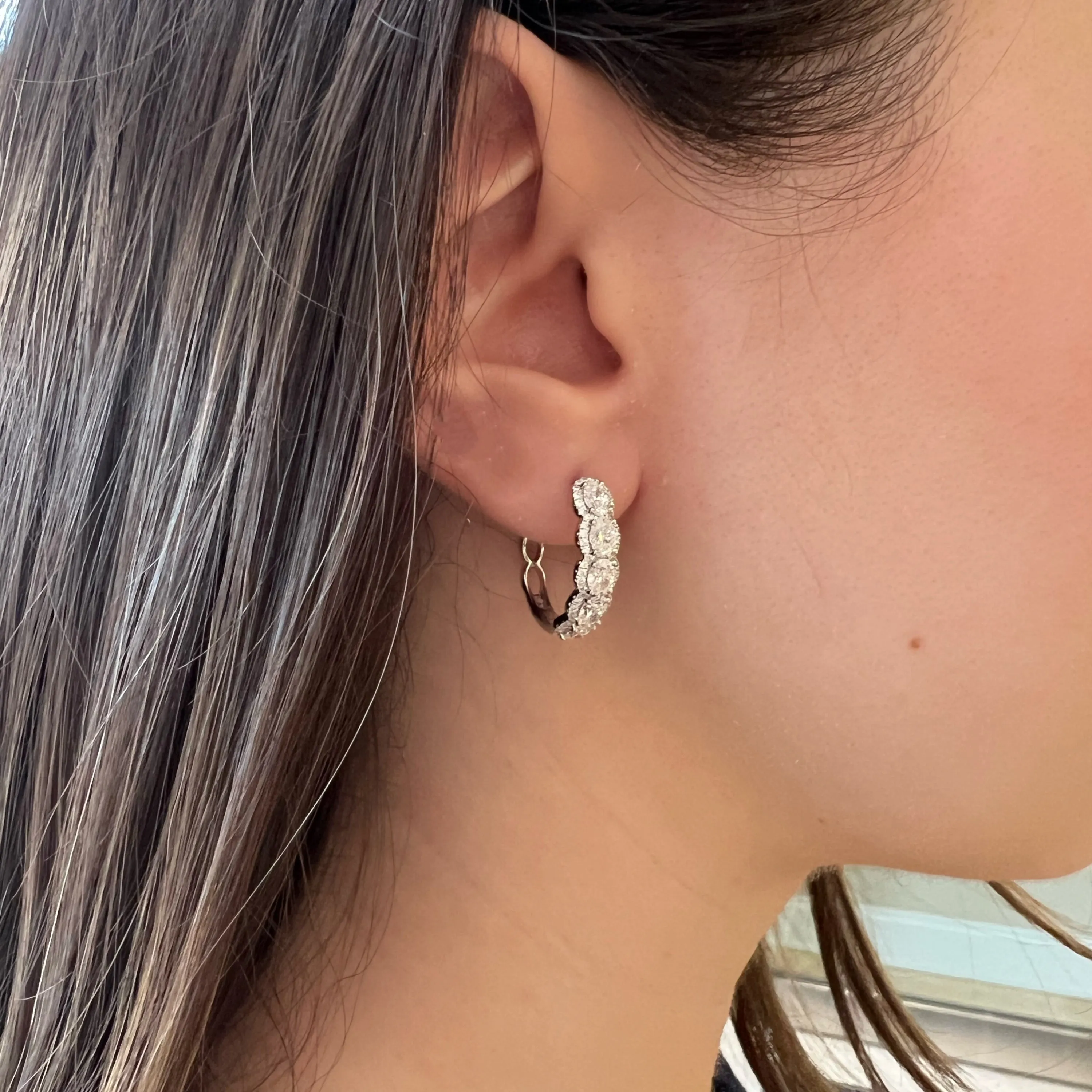 Diamond Oval Hoop Earrings