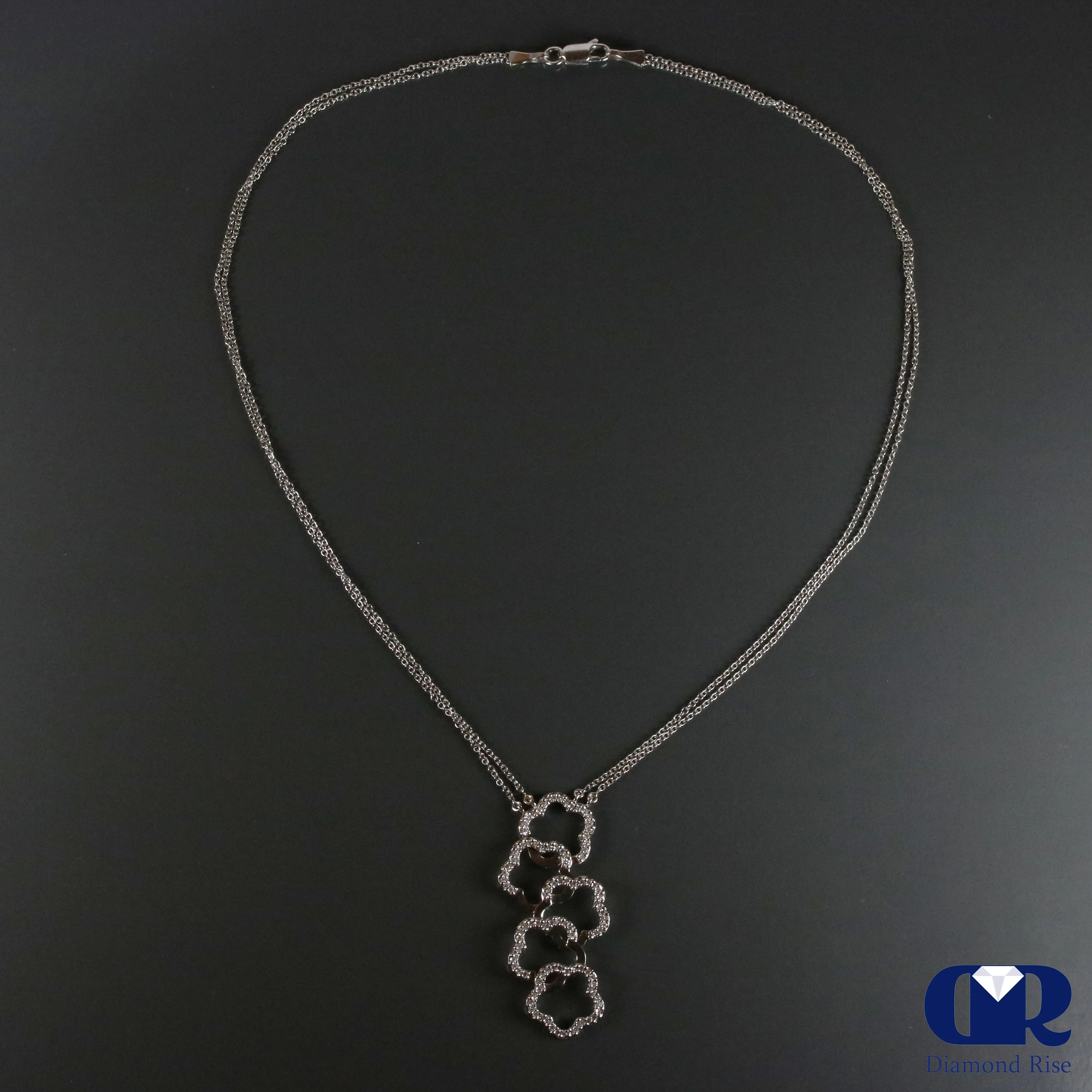 Diamond Plum Blossom Shaped Necklace In 18K White Gold With Double Cable Chain 17"