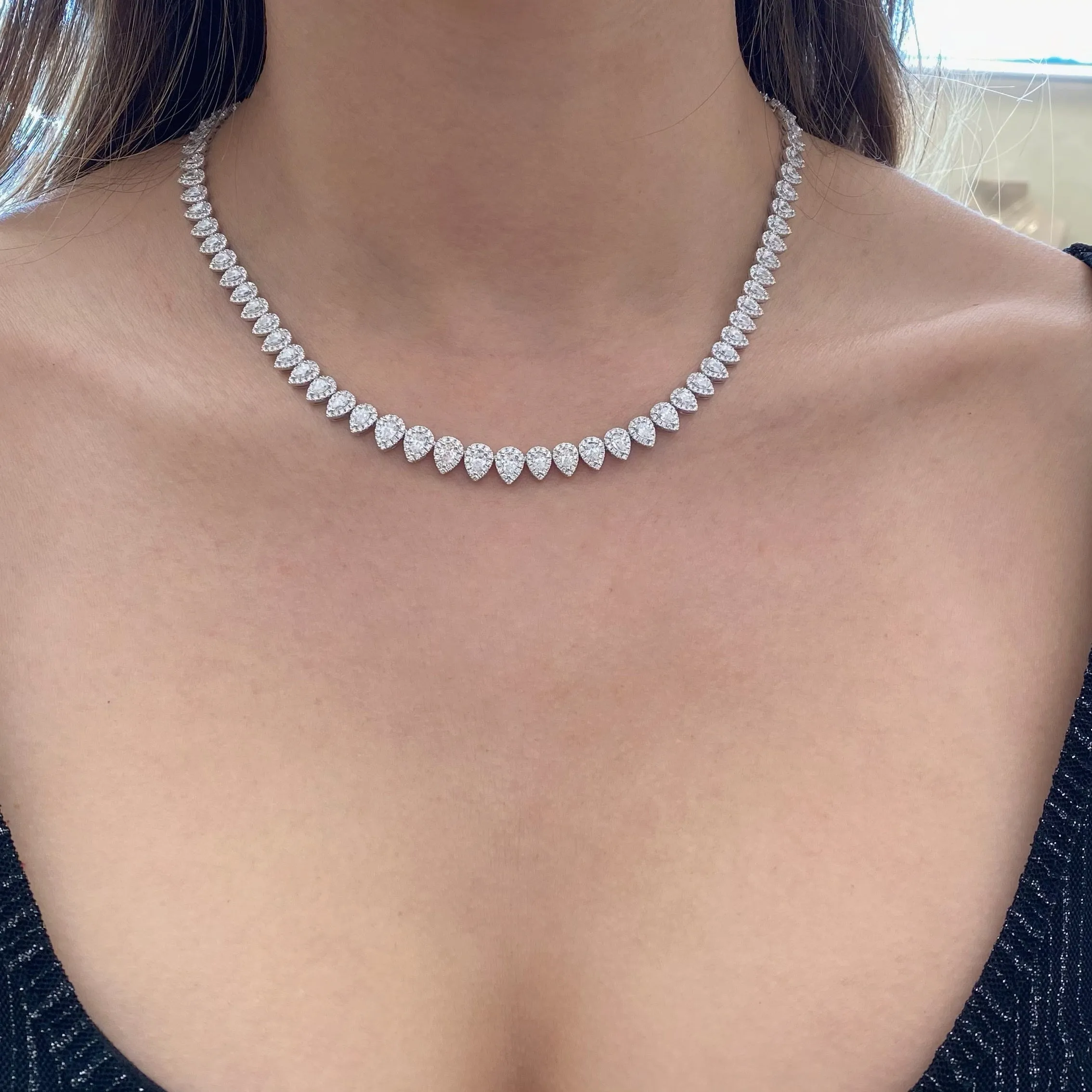 Diamond Teardrops Tennis Necklace