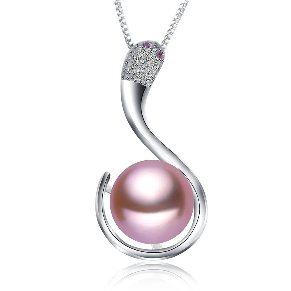 Fashion 925 sterling silver jewelry hot selling 10-11m freshwater pearl pendant necklace for women platinum plated jewelry snake