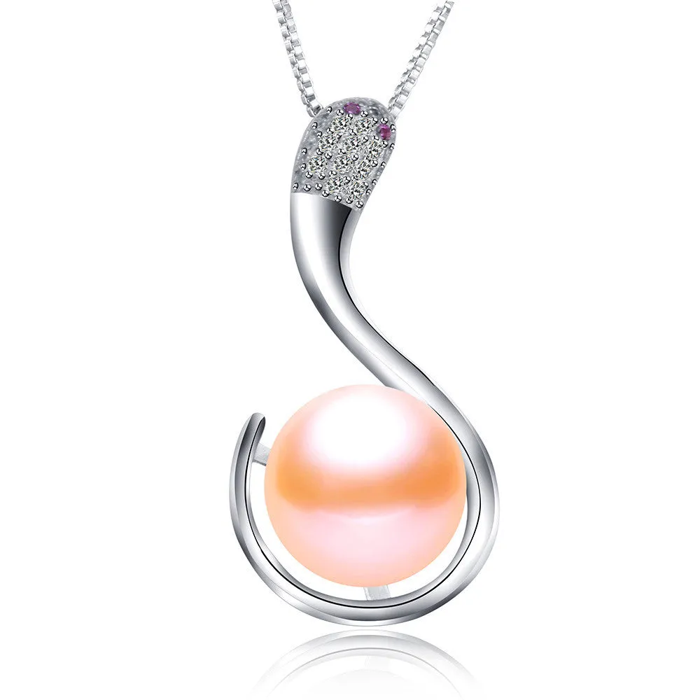 Fashion 925 sterling silver jewelry hot selling 10-11m freshwater pearl pendant necklace for women platinum plated jewelry snake