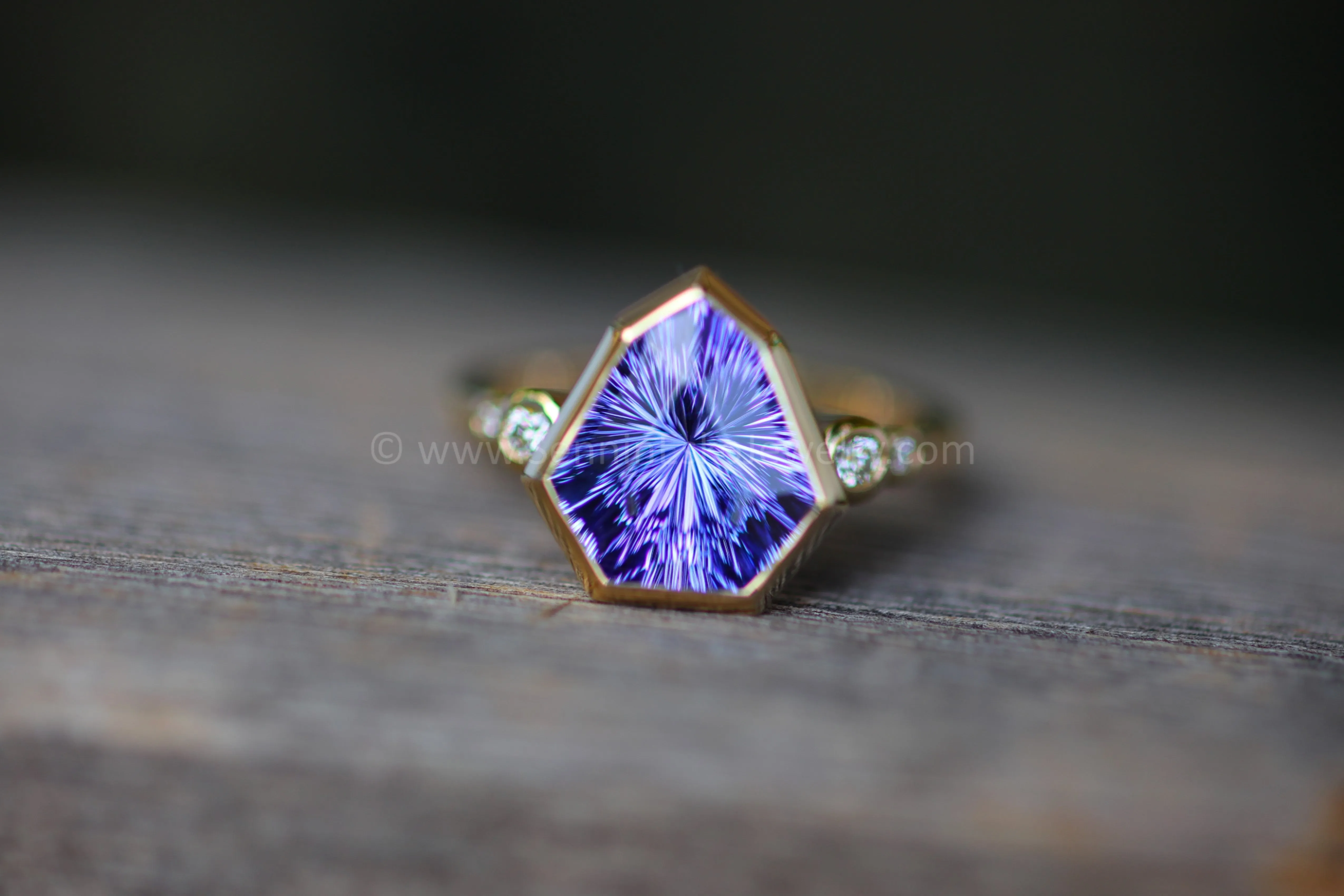 Five Stone Diamond Accented Multi Bezel Setting - Depicted with a Fantasy cut Tanzanite Arrowhead (Setting Only, Center Stone Sold Separately)