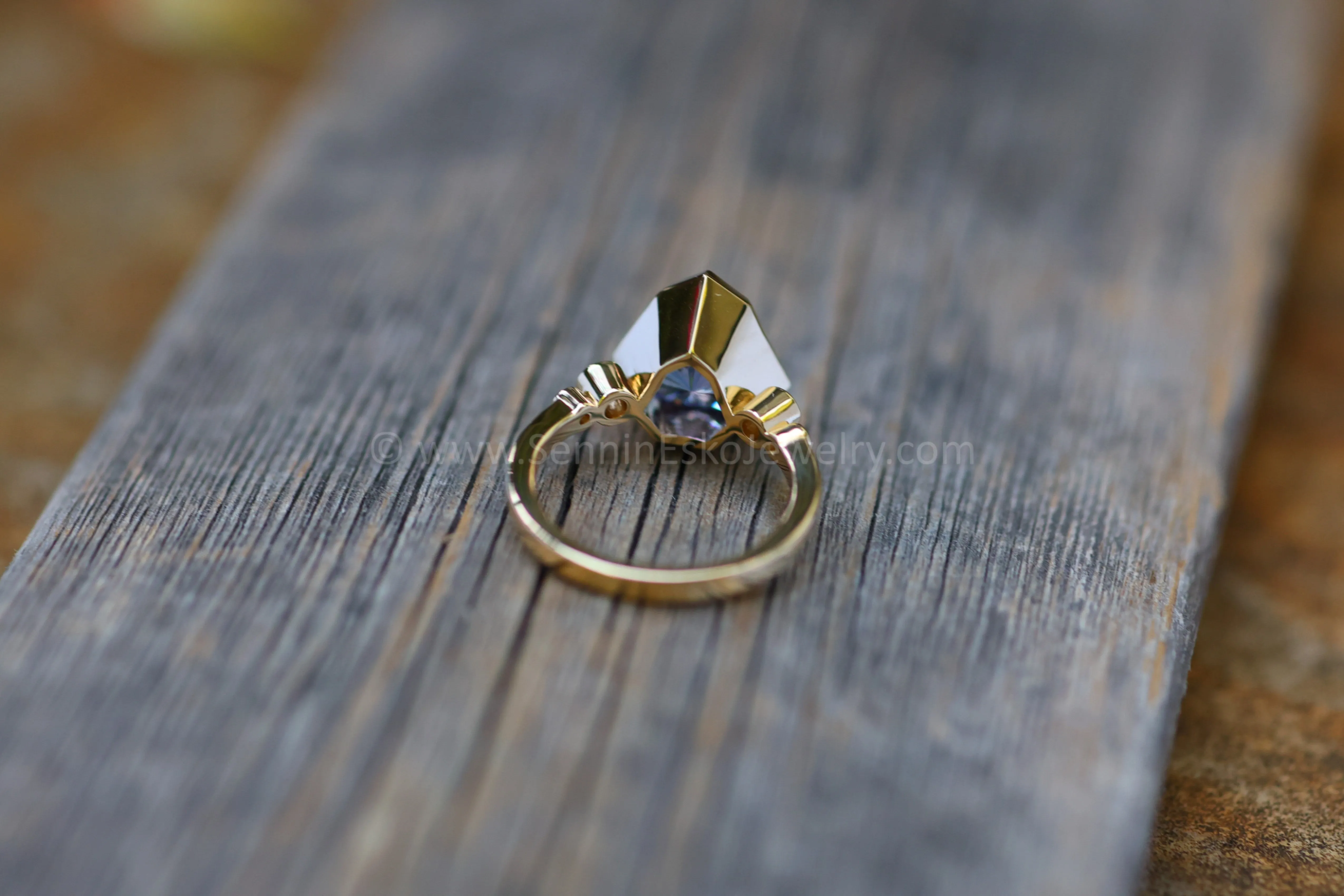 Five Stone Diamond Accented Multi Bezel Setting - Depicted with a Fantasy cut Tanzanite Arrowhead (Setting Only, Center Stone Sold Separately)