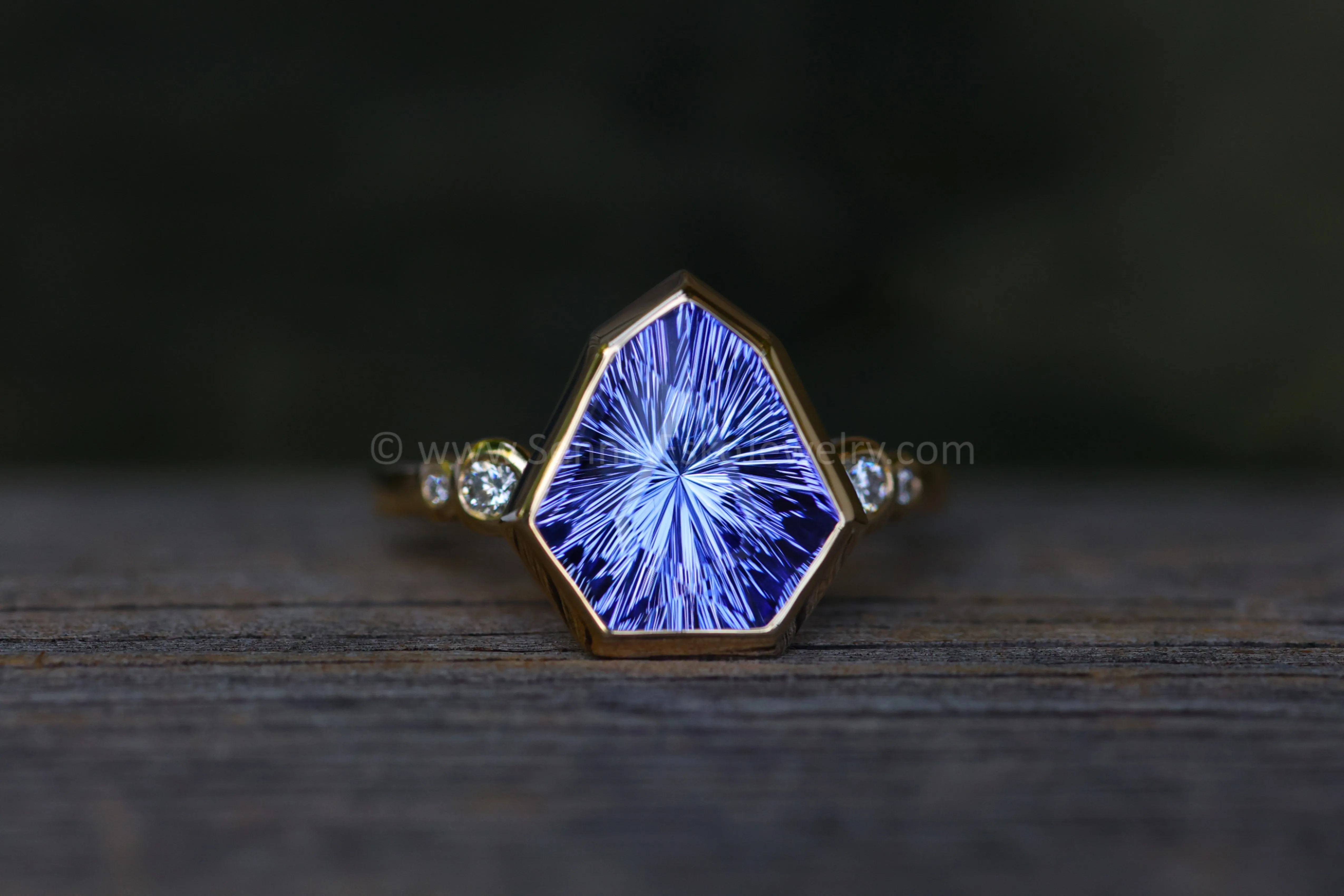 Five Stone Diamond Accented Multi Bezel Setting - Depicted with a Fantasy cut Tanzanite Arrowhead (Setting Only, Center Stone Sold Separately)