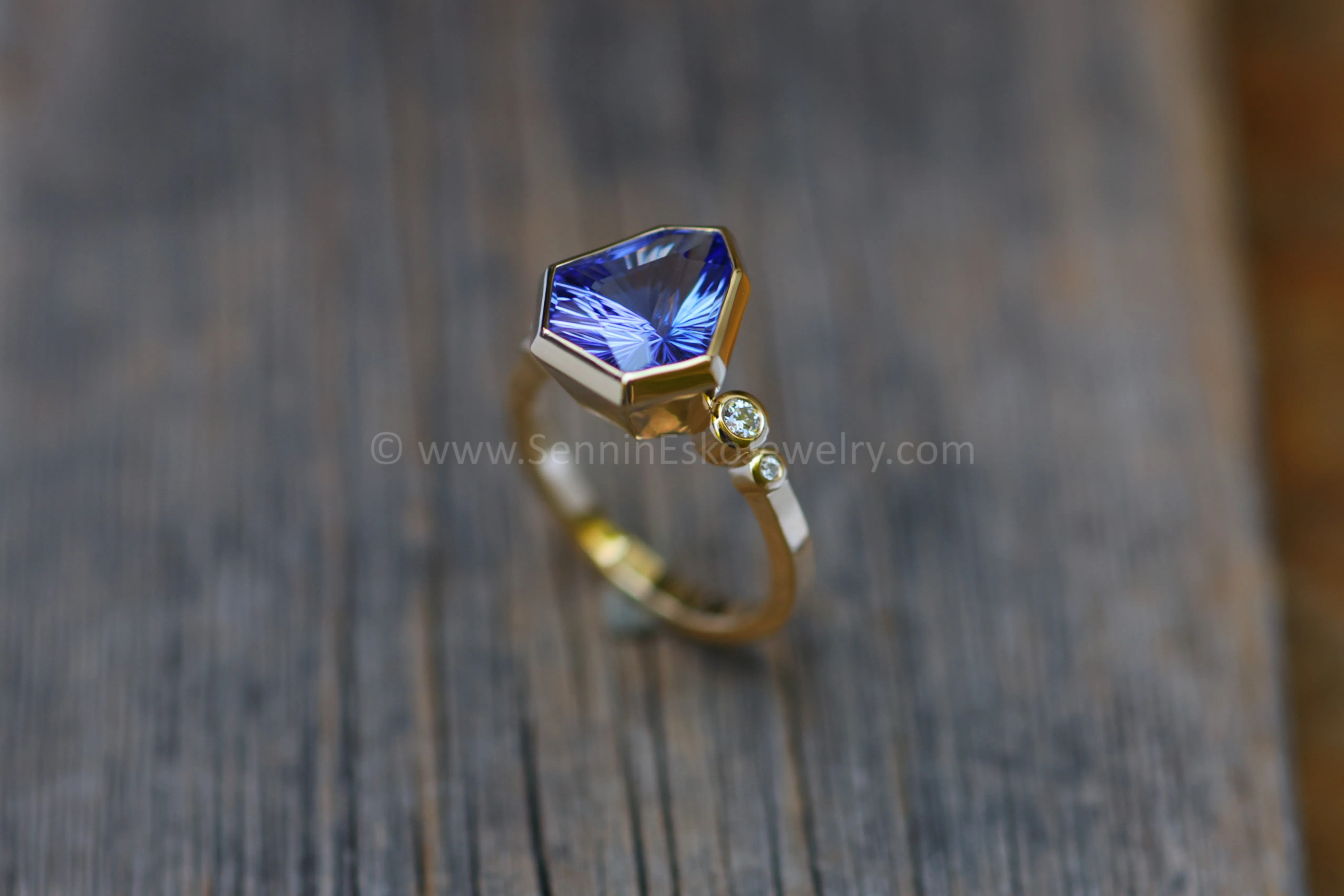 Five Stone Diamond Accented Multi Bezel Setting - Depicted with a Fantasy cut Tanzanite Arrowhead (Setting Only, Center Stone Sold Separately)