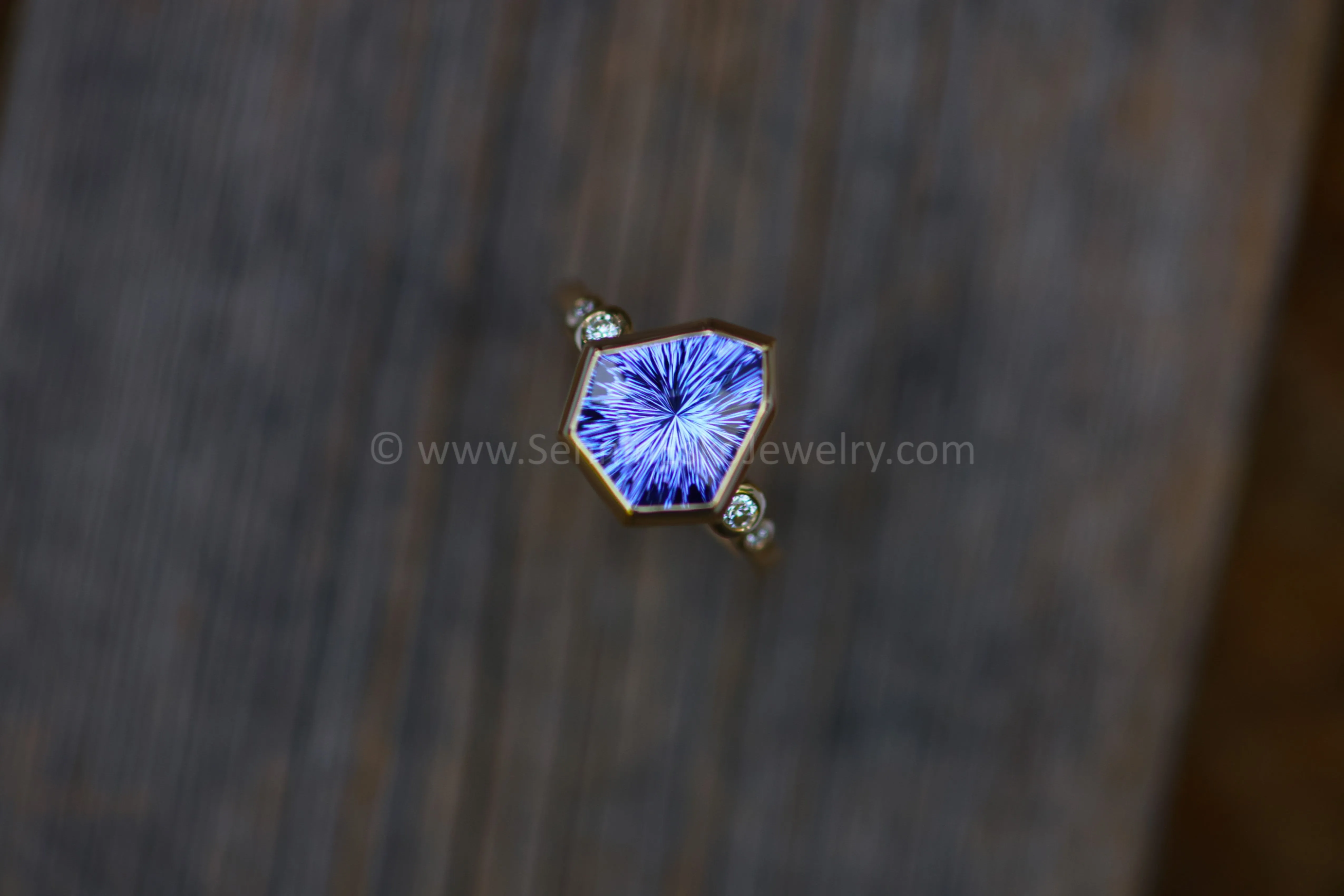 Five Stone Diamond Accented Multi Bezel Setting - Depicted with a Fantasy cut Tanzanite Arrowhead (Setting Only, Center Stone Sold Separately)
