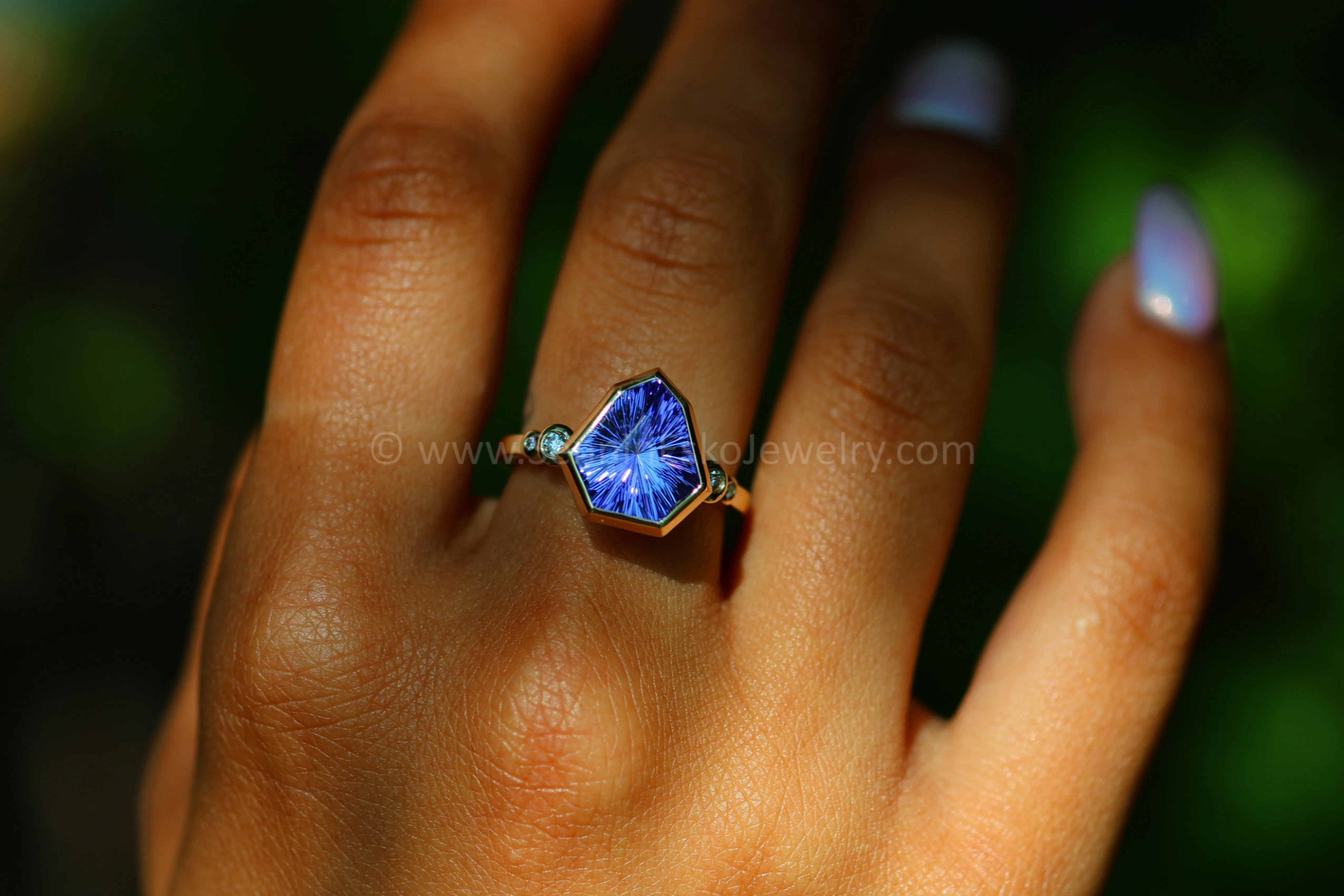 Five Stone Diamond Accented Multi Bezel Setting - Depicted with a Fantasy cut Tanzanite Arrowhead (Setting Only, Center Stone Sold Separately)