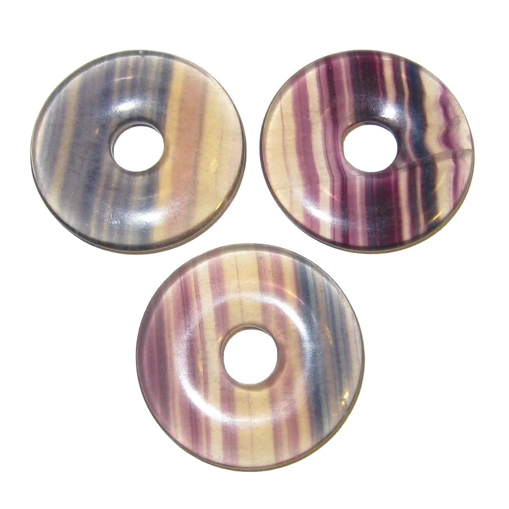 Fluorite Amulet Set of 3 Beautiful Donut Stones Meditation Charms