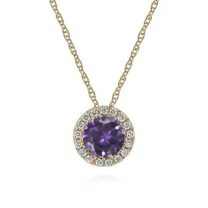 Gabriel & Co. Round Cut Amethyst & Diamond Halo Pendant