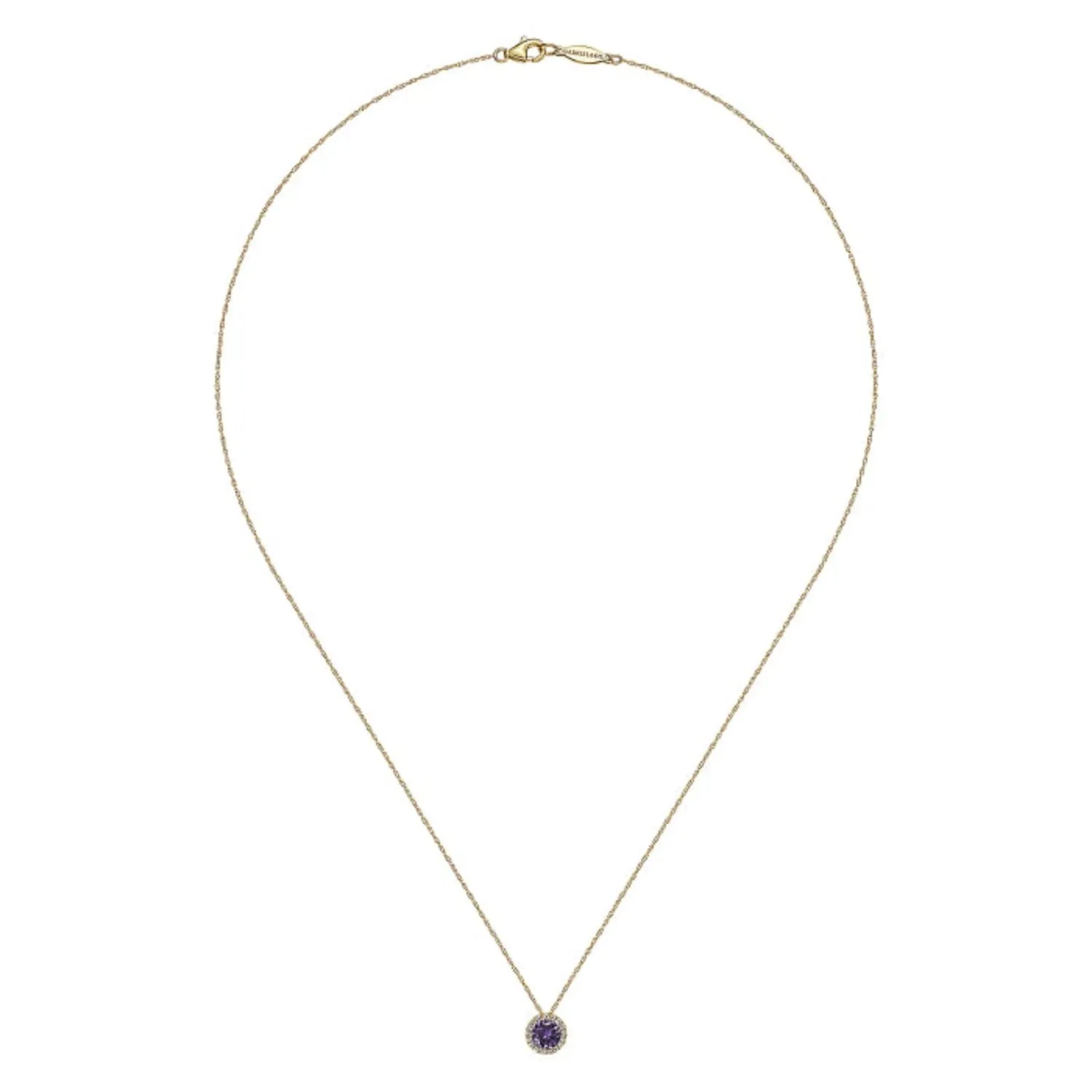 Gabriel & Co. Round Cut Amethyst & Diamond Halo Pendant