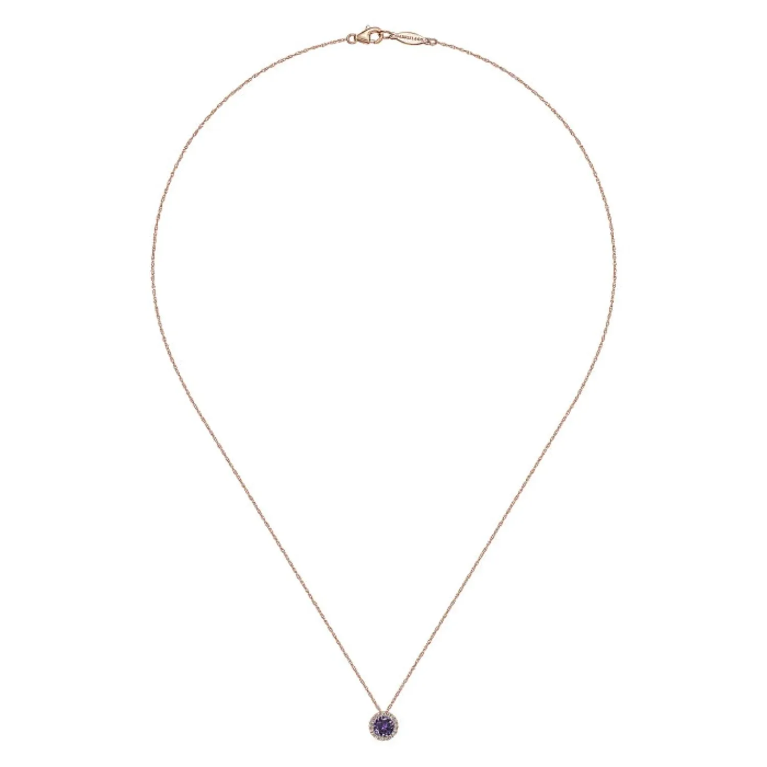 Gabriel & Co. Round Cut Amethyst & Diamond Halo Pendant