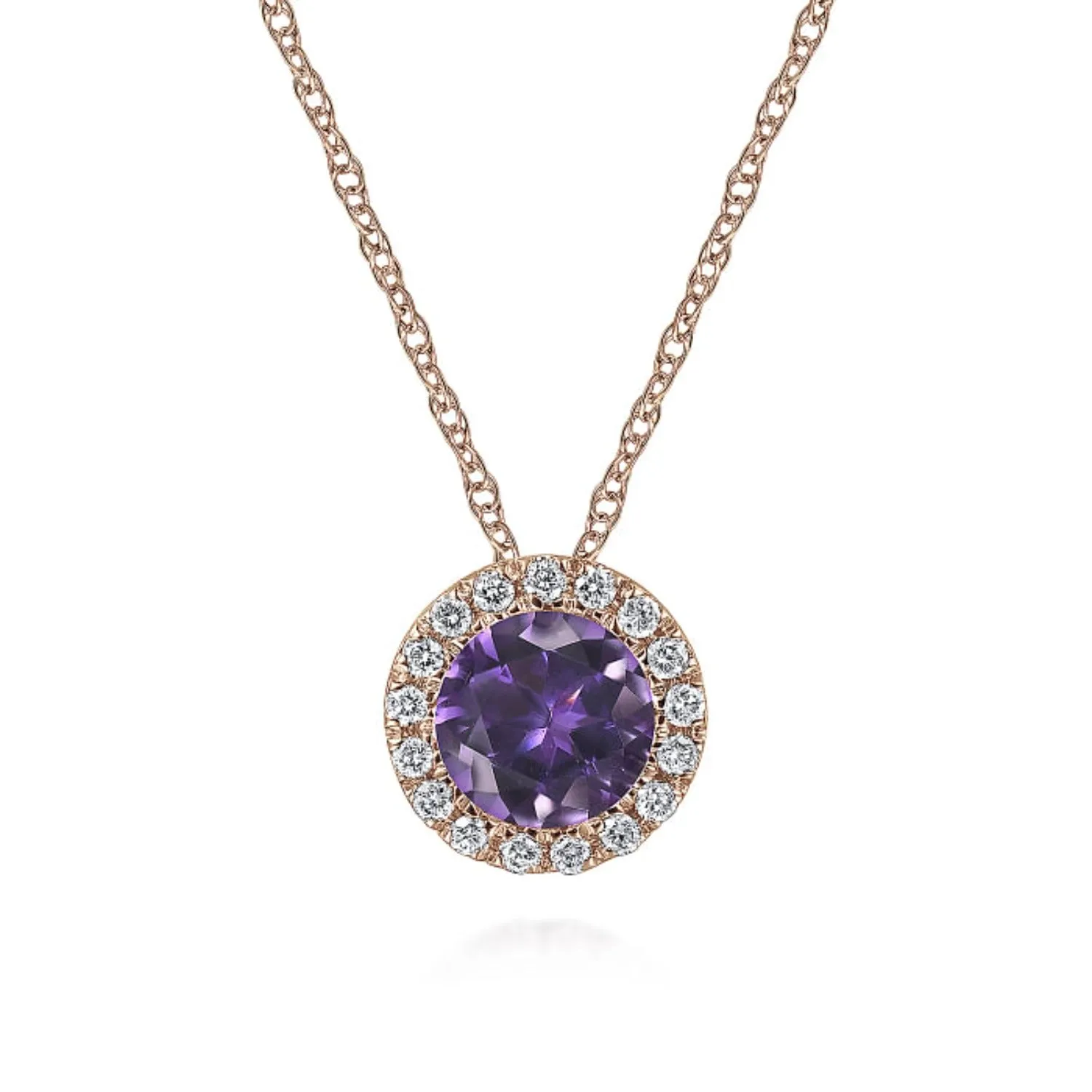 Gabriel & Co. Round Cut Amethyst & Diamond Halo Pendant