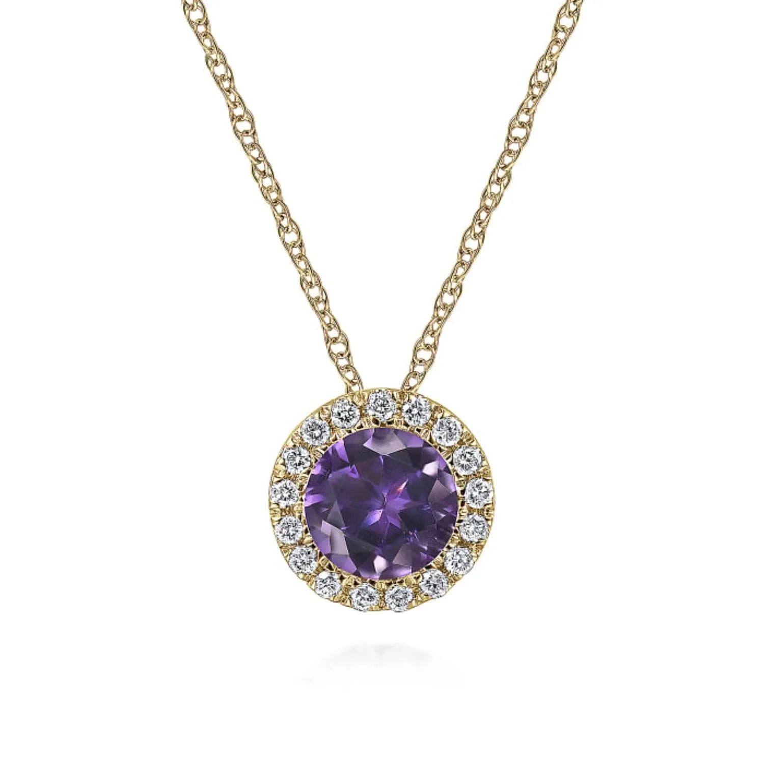 Gabriel & Co. Round Cut Amethyst & Diamond Halo Pendant