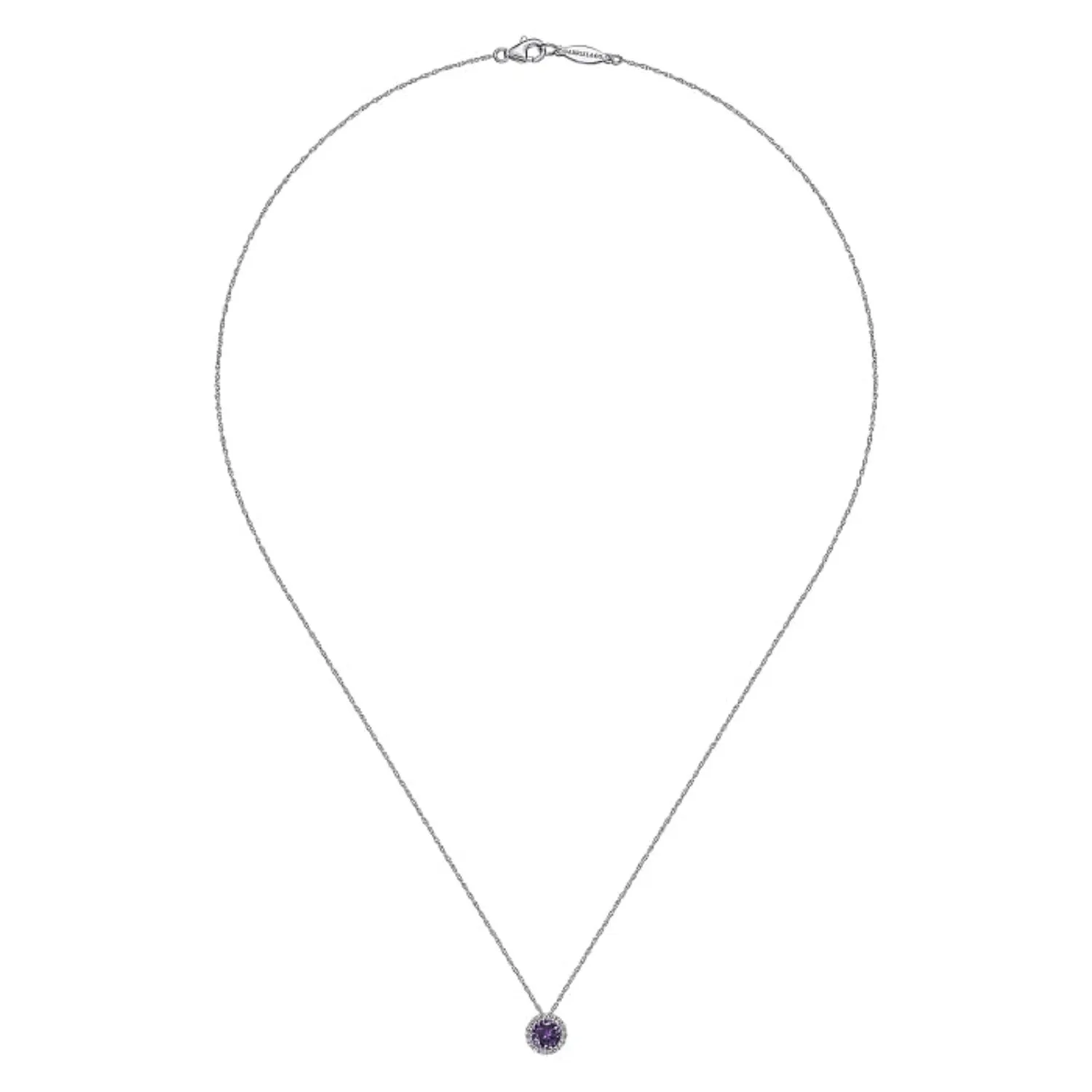 Gabriel & Co. Round Cut Amethyst & Diamond Halo Pendant