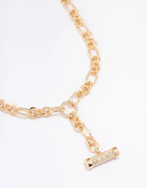 Gold Round Link Diamante T&O Necklace