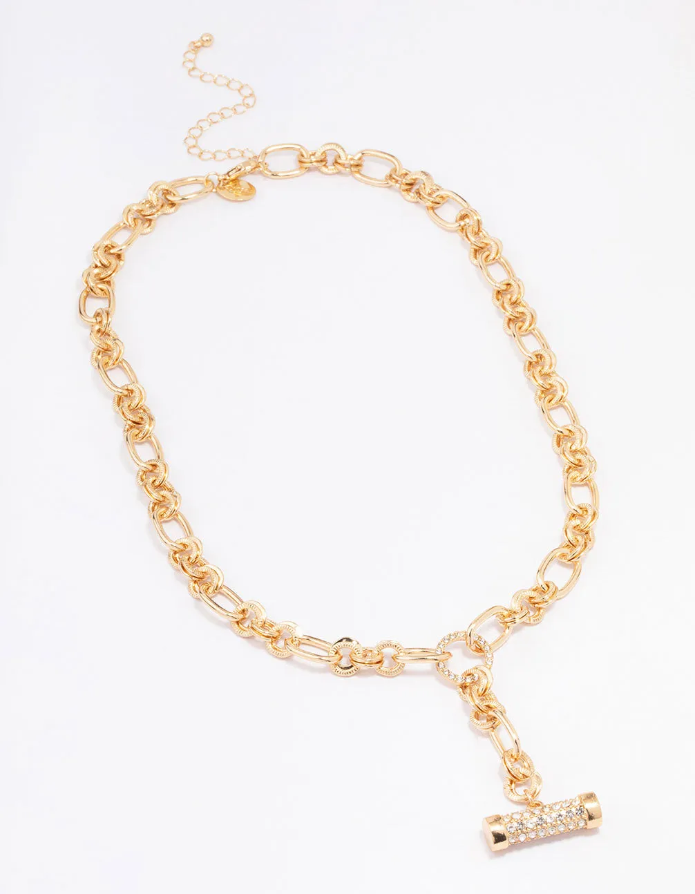 Gold Round Link Diamante T&O Necklace