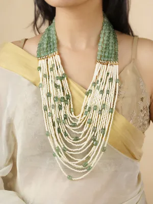 Green Color Gold Plated Jadau Kundan Necklace/Mala - MN424