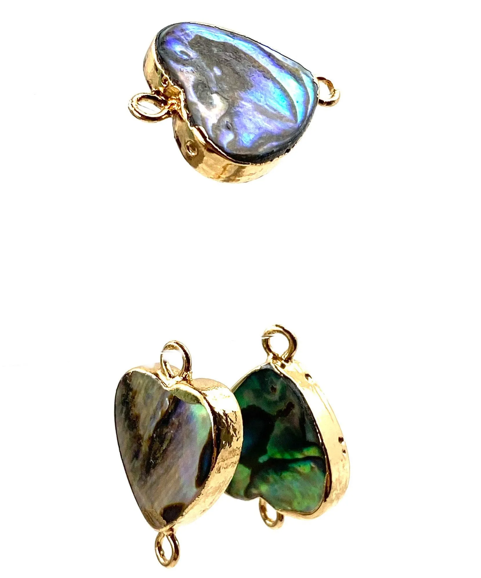 Heart double ring abalone mother of pearl charm, Sku#M768
