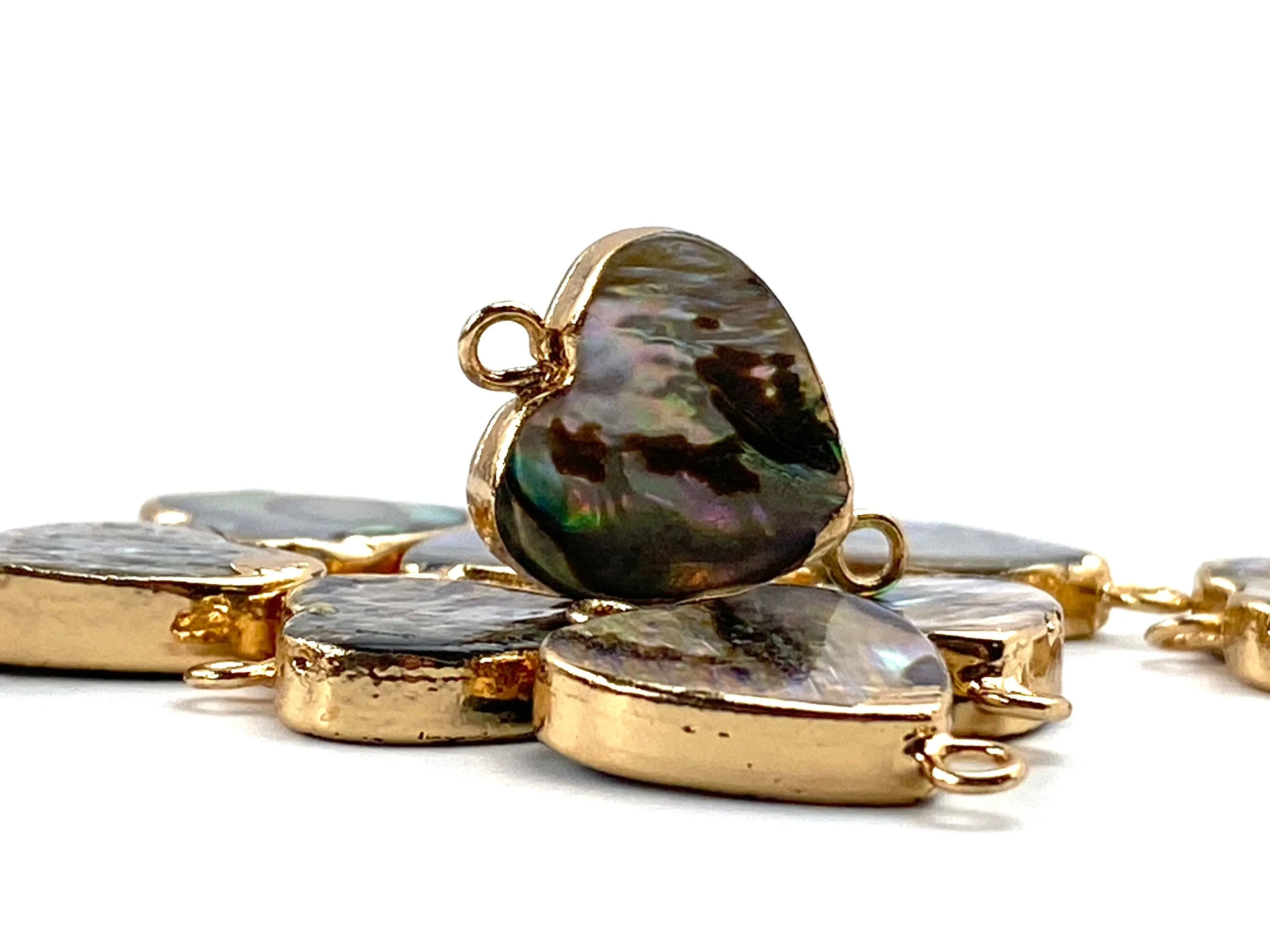Heart double ring abalone mother of pearl charm, Sku#M768