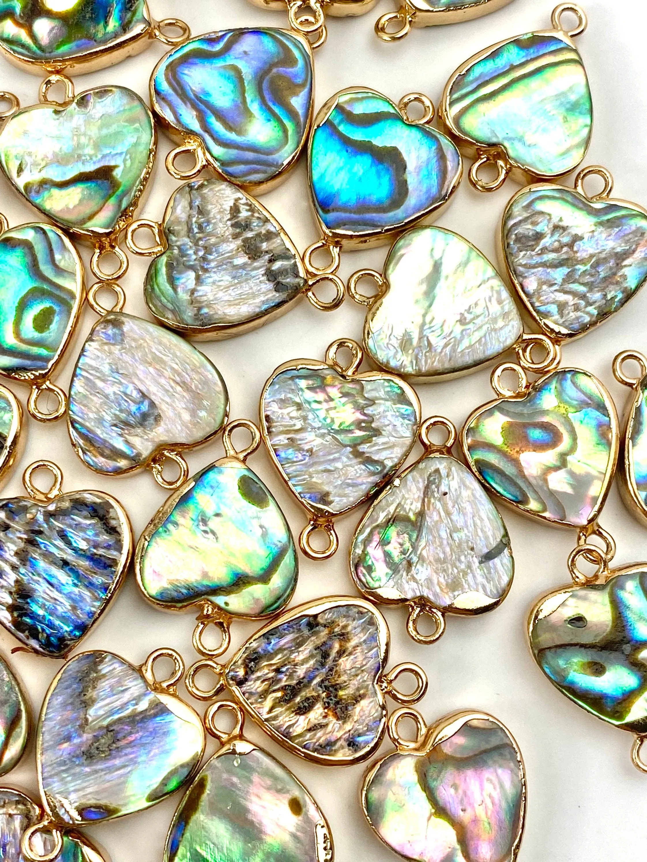 Heart double ring abalone mother of pearl charm, Sku#M768