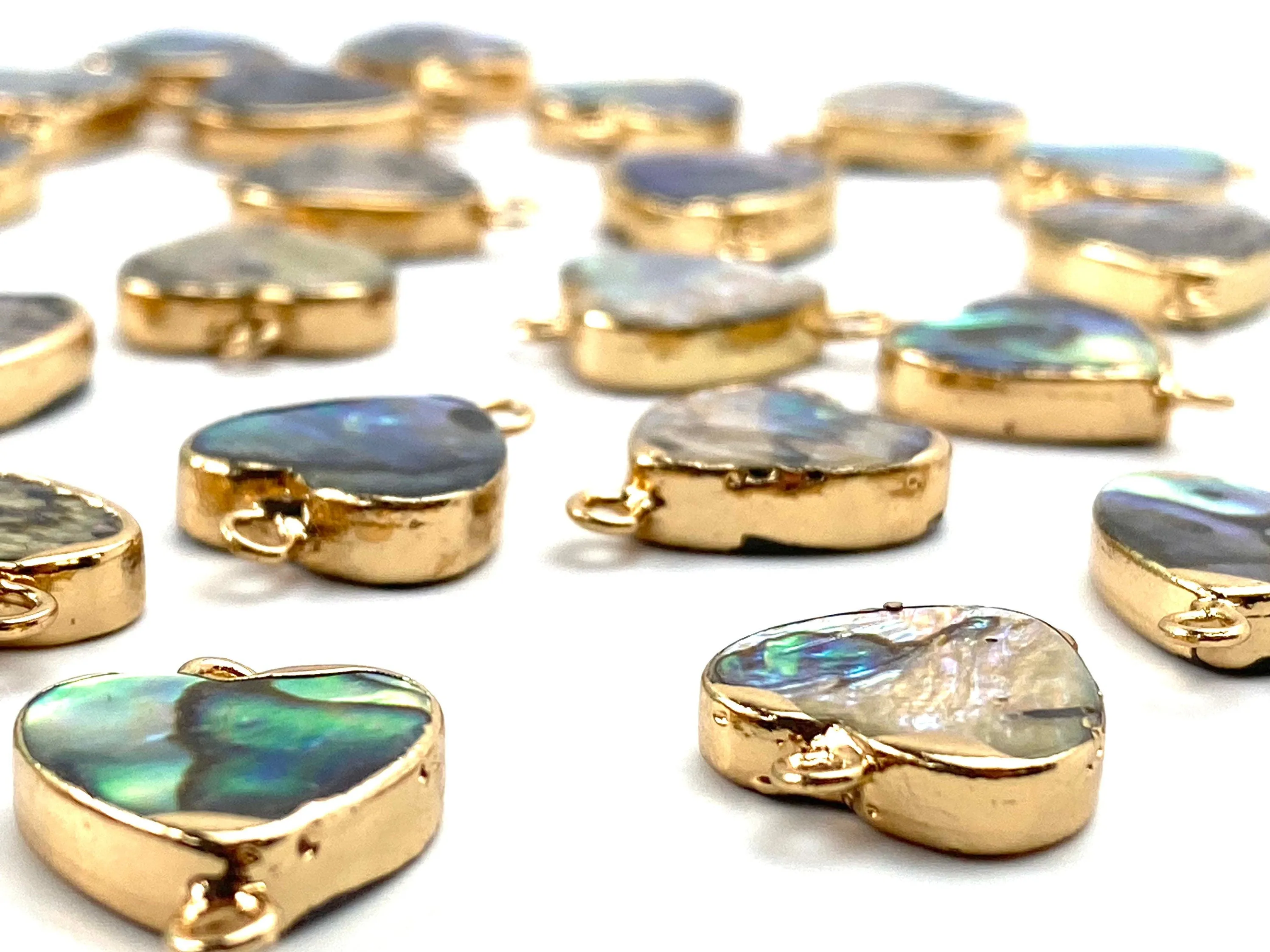 Heart double ring abalone mother of pearl charm, Sku#M768