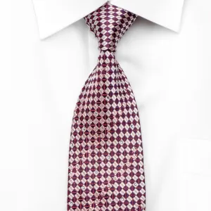 Indian Homme Men's Silk Rhinestone Tie Burgundy Silver Checkered With Silver Sparkles