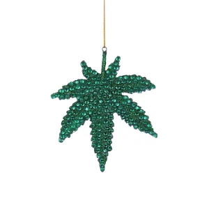 Jeweled Leaf Ornament 4"