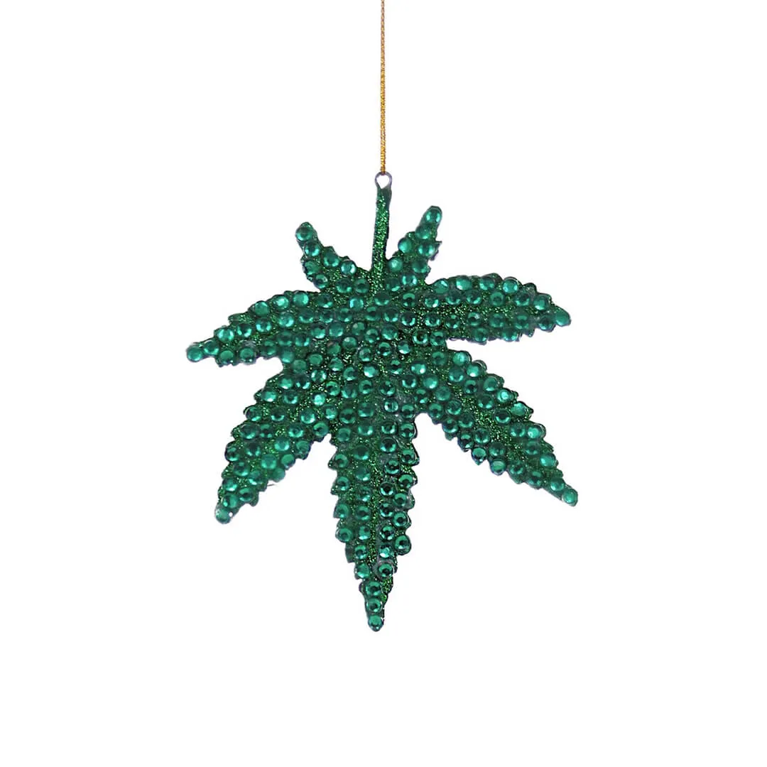Jeweled Leaf Ornament 4"