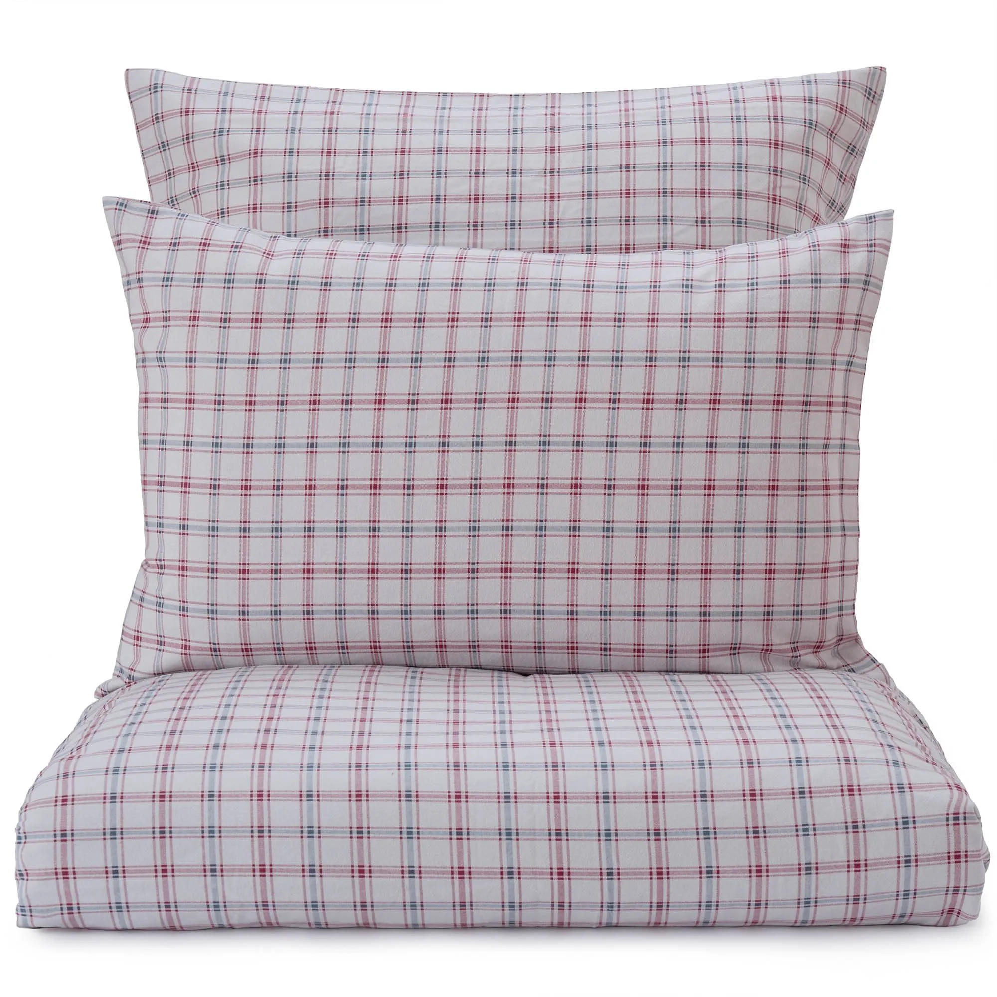 Kotja Flannel Bedding [Light grey/Ruby red/Forest green]