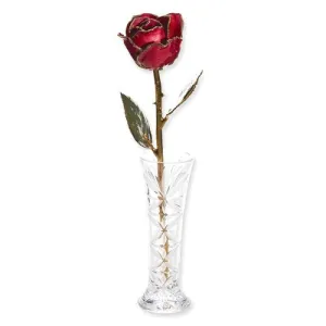 Lacquer Dipped 24k Gold Trim Red Rose & Small Bud Vase Gift Set