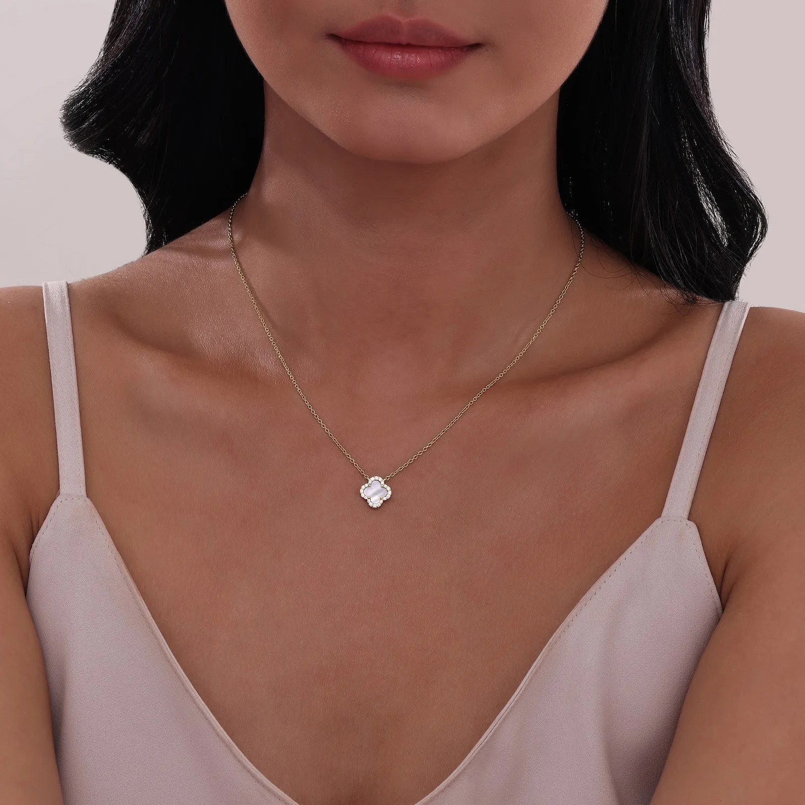 Lafonn Simulated Diamond & Mother of Pearl Halo Necklace N0334MPG20