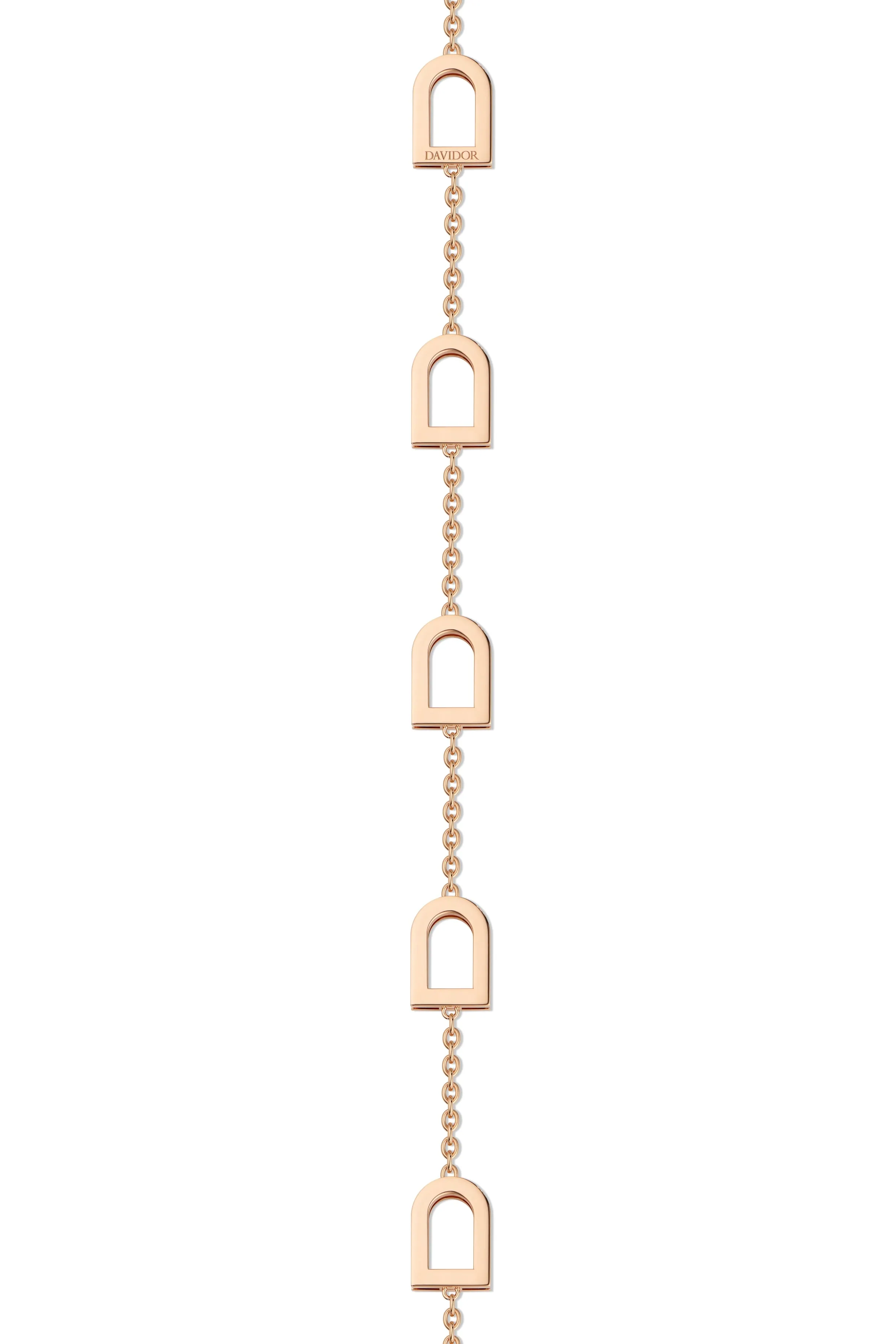 L'Arc Voyage Sautoir, 18k Rose Gold with 18 MM Arch Motifs Alternating Galerie Diamonds and Tsavorites