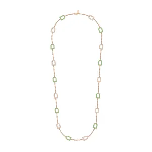 L'Arc Voyage Sautoir, 18k Rose Gold with 18 MM Arch Motifs Alternating Galerie Diamonds and Tsavorites
