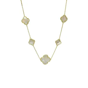 Long Mother of Pearl Multi station Clover Necklace