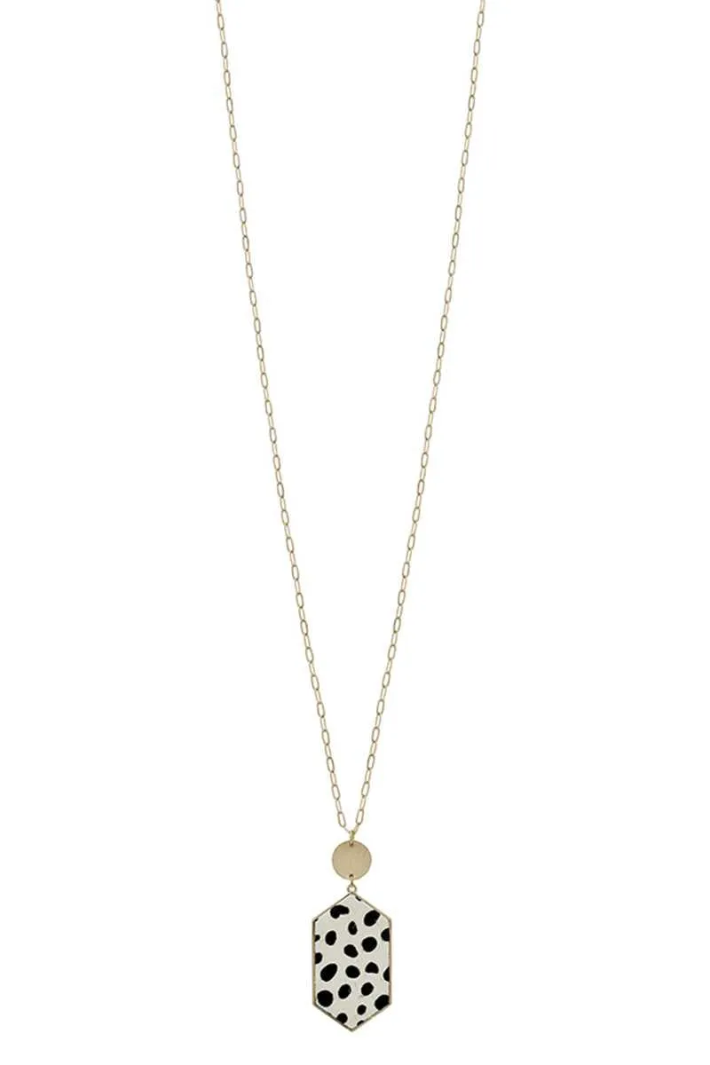 Metal Chain Hexagon Leopard Pendant Long Necklace